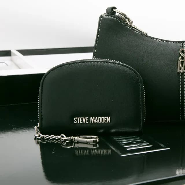 【steve madden】雙背帶腋下包/零錢包三件禮盒組(黑色)