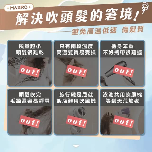 【MAXRO】小宇宙 雙電壓摺疊高速吹風機 MX-HD1001深邃黑/閃銀灰 兩色(全球通用 90度摺疊 極度輕巧)