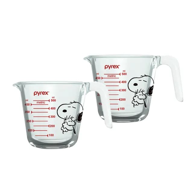 【CorelleBrands 康寧餐具】Pyrex Snoopy 耐熱玻璃 易清潔 單耳量杯500ml(兩入組)