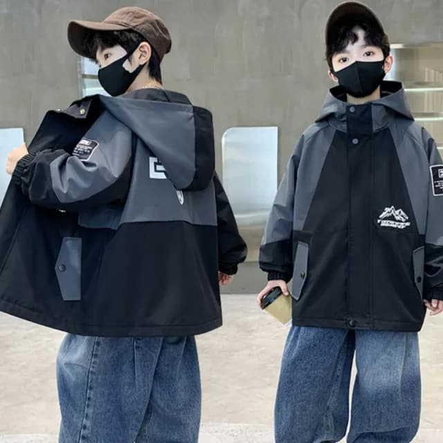 【UniKids】秋中大童裝長袖連帽外套 撞色衝鋒衣夾克  男大童裝 VP9918(綠 黑)