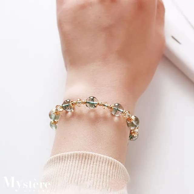 【my stere 我的時尚秘境】雙11 綠幽靈水晶星星吊墜手鍊(水晶手鍊 天然水晶手串 綠水晶 奧地利水晶)