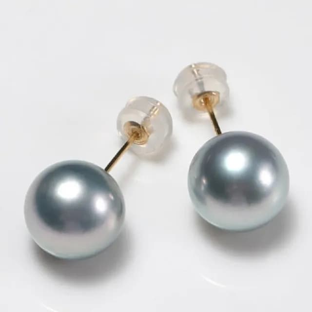 【La Corser】9-9.5mm 天然鉑金灰大溪地珍珠 18K金珍珠耳釘 銀灰色珍珠耳飾 正圓強光 冷色調素釘
