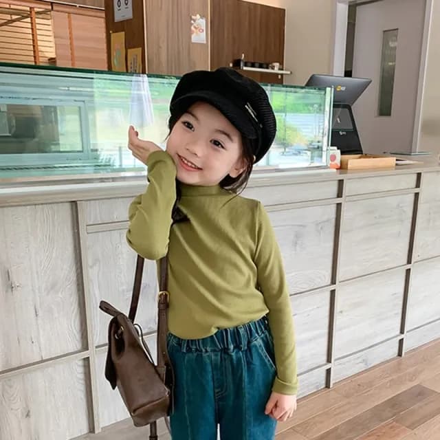 【橘魔法】純色彈性半高領長袖上衣(大童 打底衫 內搭衣 內搭 兒童 女童 童裝 中童 保暖)