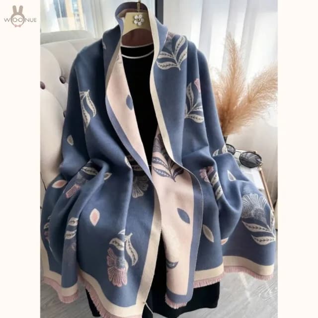 【WOONUE】專櫃時尚氣質超柔羊毛質感森林女孩系列圍巾百搭圍巾披肩披風冷氣披肩(送禮生日媽媽女友老婆禮物)