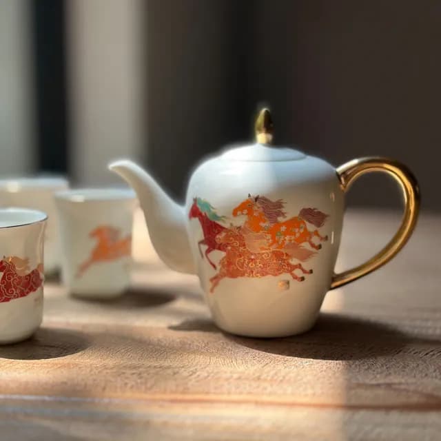 【TALES 神話言】2026駿馬奔騰-藝術骨瓷茶壺(文創 藝術 禮品 新年 送禮)