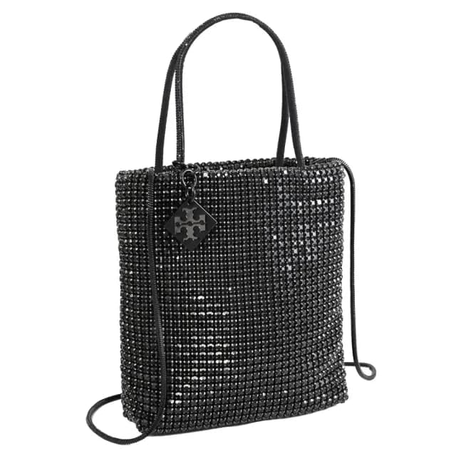 【TORY BURCH】經典雙T吊飾璀璨滿版水鑽迷你手袋包兩用包(銀鑽)