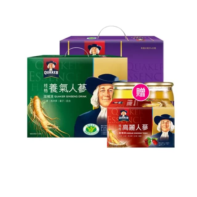 【QUAKER 桂格】養氣人蔘滋補液60ml×30入+活靈芝滋補液60ml×30入(共60入)