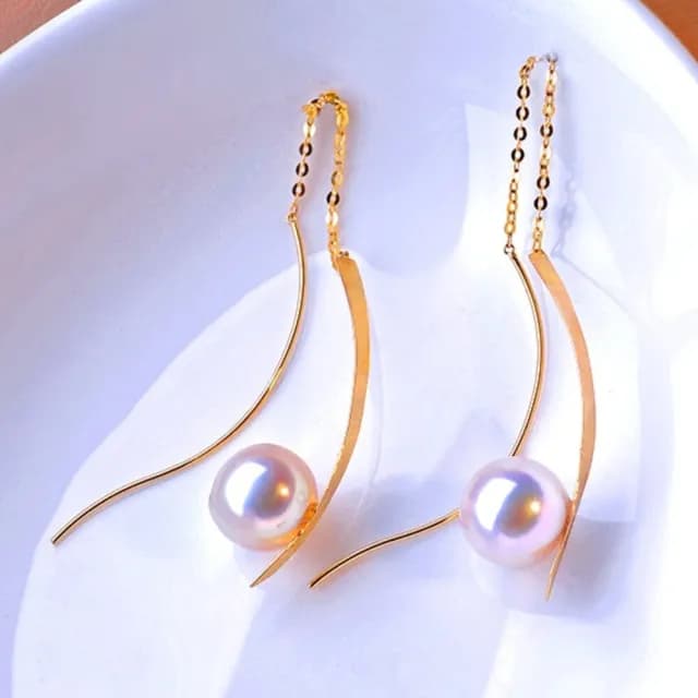 【La Corser】7-7.5mm 日本 天女級 Akoya 珍珠 耳環 天然海水珍珠 耳飾 長款 耳線 耳勾 18K金