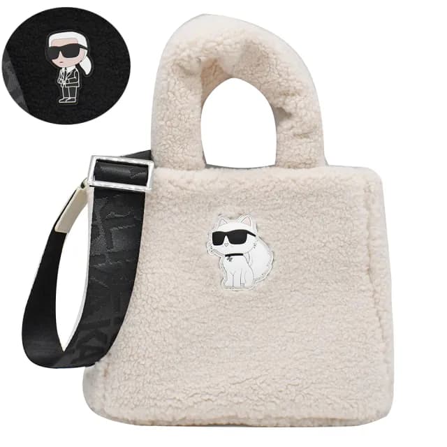 【KARL LAGERFELD 卡爾】卡爾老佛爺毛料手提包斜背包手袋