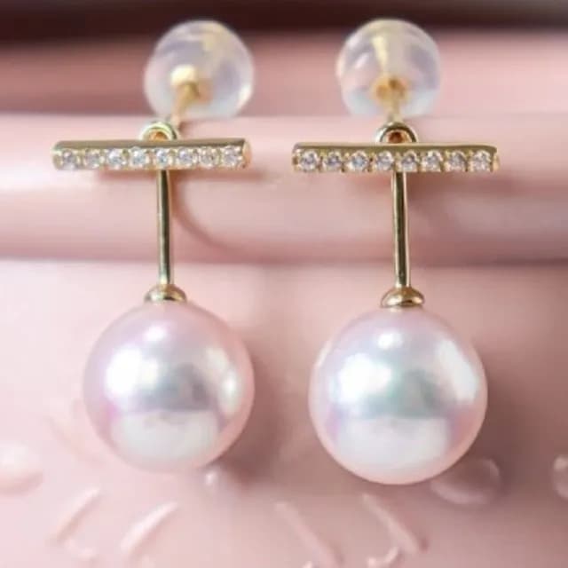 【La Corser】6.5-7mm 日本 Akoya 天然海水珍珠 耳釘 耳環 一款兩戴 18K金 鑽石 耳飾 耳墜 天女級