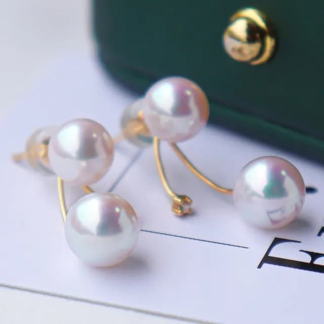 【La Corser】雙珠設計 明星款 一款兩戴 5.5-8mm 天然海水 Akoya珍珠 天女級 耳飾 18K金 耳釘