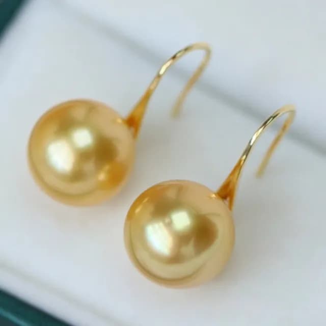 【La Corser】高跟鞋款 11-11.9mm 南洋金珠 天然海水珍珠 耳勾 濃金珍珠 耳飾 18K黃金 耳環 正圓珍珠