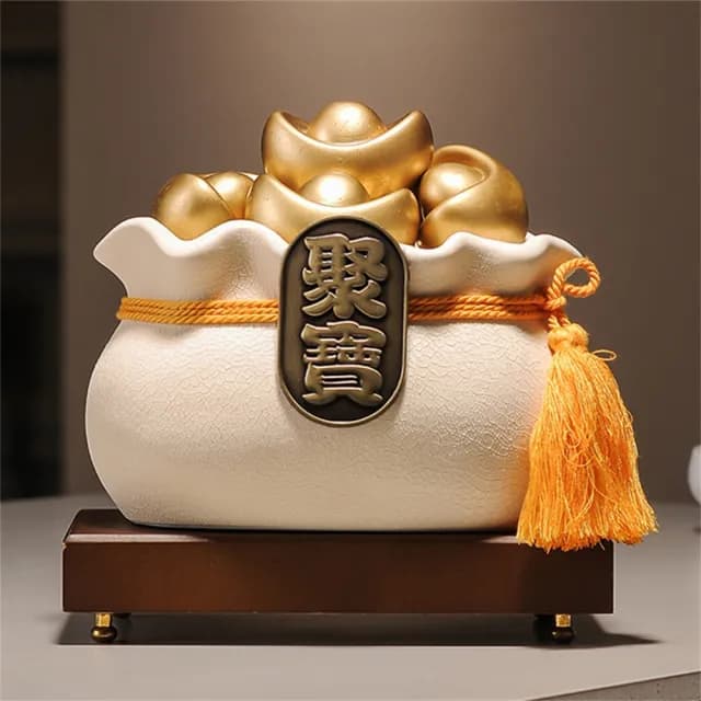 【超微米】招財聚寶盆擺件 客廳電視櫃玄關擺設 金元寶聚寶桌上擺飾 喬遷禮品 輕奢裝飾品(聚寶袋開運擺件)