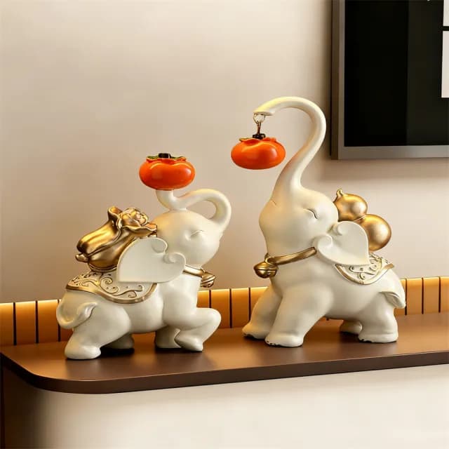 【超微米】柿柿如意大象擺件 招財 客廳電視櫃酒櫃裝飾品 喬遷新居禮品(柿柿如意招財擺件 禮盒裝)