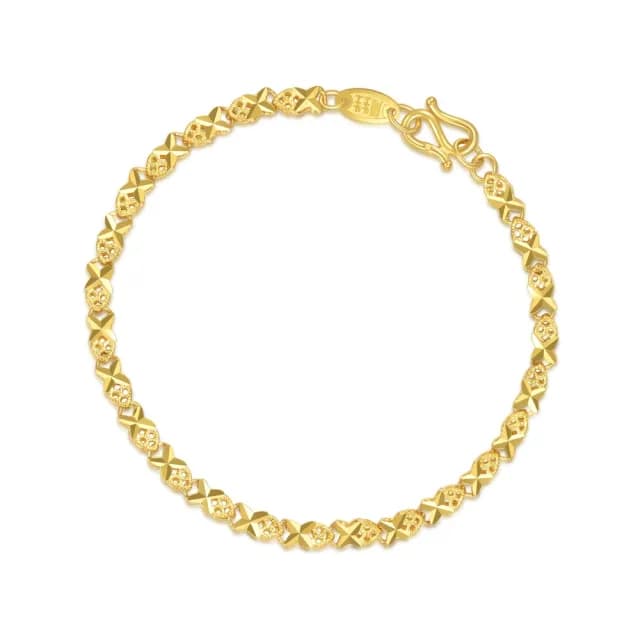 【點睛品】機織素鍊 十字鑽砂 黃金手鍊_計價黃金(17cm)