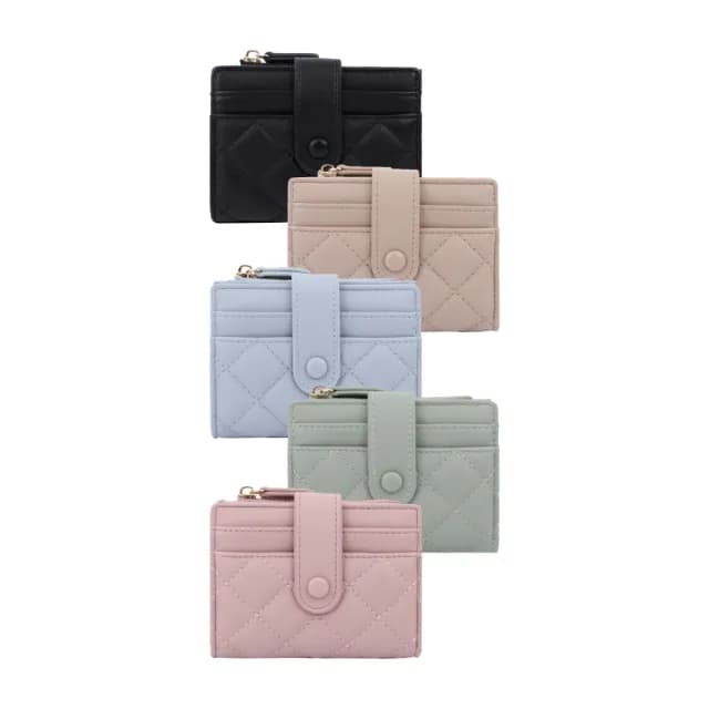 【Haoner】典雅方格二折短夾(女夾 壓扣短夾 女錢包 短夾 皮夾)