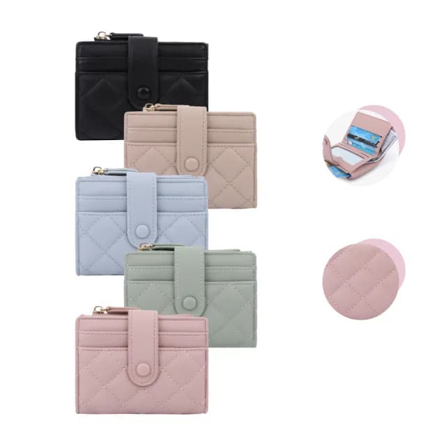 【Haoner】典雅方格二折短夾(女夾 壓扣短夾 女錢包 短夾 皮夾)