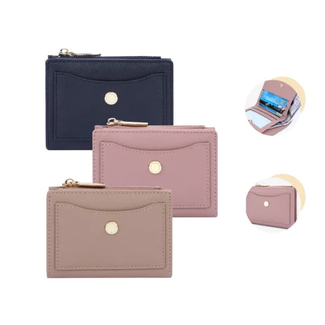 【Haoner】經典純色短夾 女夾(二折短夾 短夾 女錢包 壓扣短夾)