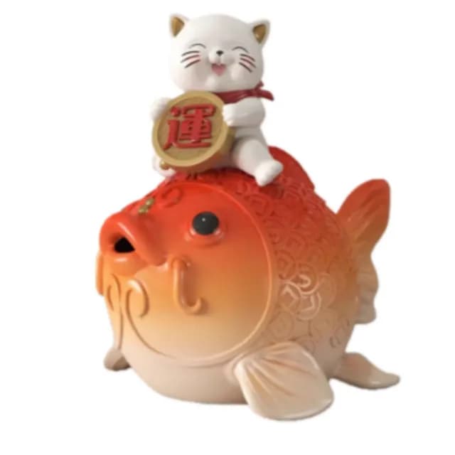 【超微米】鴻運當頭錦鯉招財貓擺件 客廳玄關電視櫃收銀台裝飾品 喬遷開業禮物(22*20*24CM)