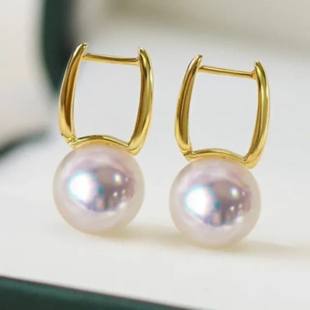 【La Corser】9.5-10mm 日本 Akoya 珍珠 耳飾 18K黃金 天然海水珍珠 耳環 耳墜 水桶款 耳扣 天女級