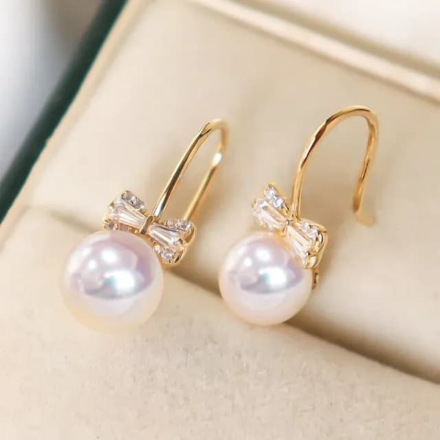 【La Corser】蝴蝶結款 7-7.5mm 日本天然 Akoya 海水珍珠 耳環 18K黃金 耳飾 送女友 優雅百搭