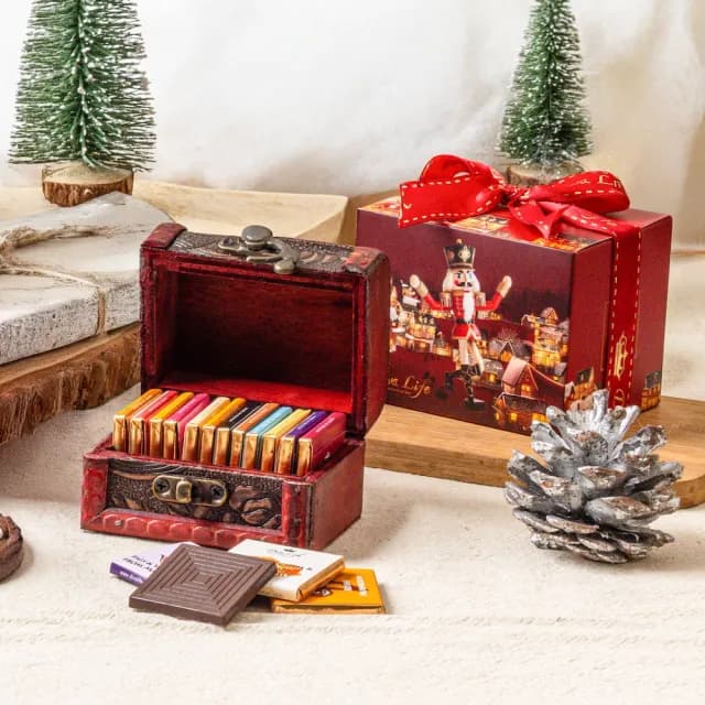 【Diva Life】聖誕胡桃鉗 比利時巧克力片12入迷你珠寶盒(交換禮物)