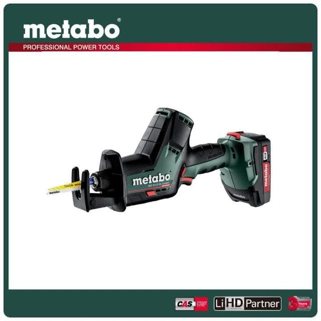 【metabo 美達寶】18V鋰電無刷單手軍刀鋸 4.0Ah單電套裝組 隨附工具袋(SSE 18 LTX BL Compact)