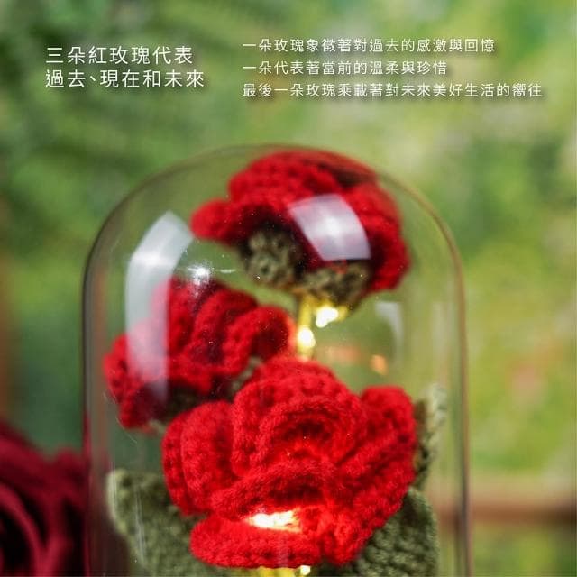 【Forrest 森憩】針織玫瑰花夜燈 情人節禮物(女朋友禮盒女友禮物老婆禮物生日禮物永生花玻璃罩小夜燈花燈)