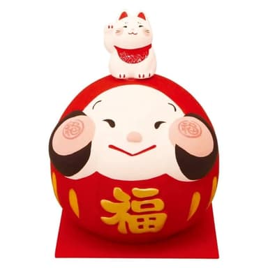 【龍虎堂】龍虎堂 福福達摩與招財貓 紅達摩招財貓-儲金箱(開店送禮 開運小物 交換禮物 存錢筒)