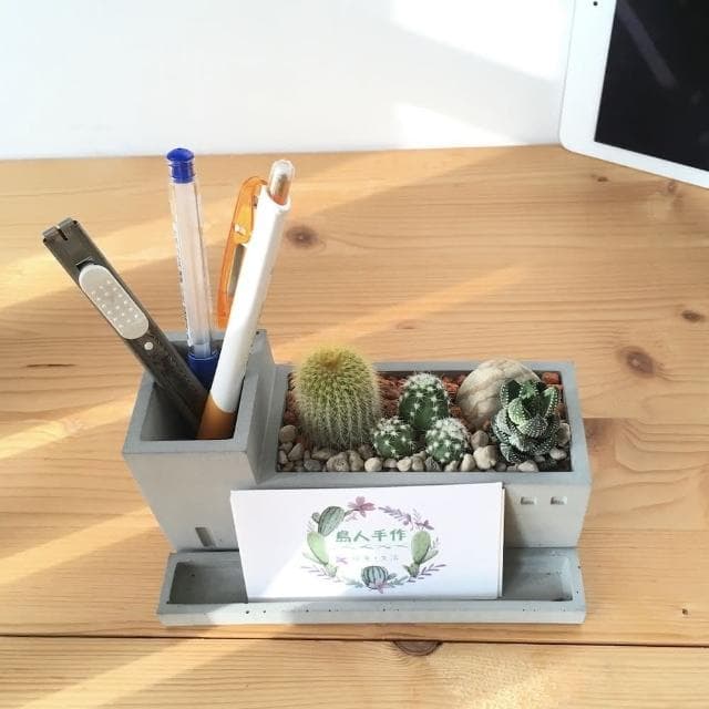【島人手作】水泥綠意工廠l文具收納l迷你仙人掌造景DIY(新年禮物 情人節禮物 生日禮物)