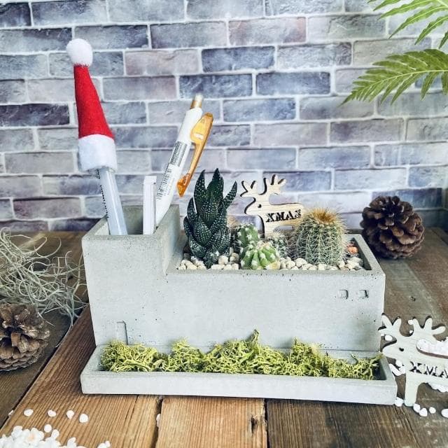 【島人手作】水泥綠意工廠l文具收納l迷你仙人掌造景DIY(新年禮物 情人節禮物 生日禮物)