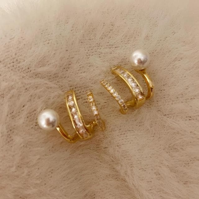 【CReAM】Janet三層亮鑽珍珠造型 銅鍍18K金色銀色女耳環(新年 過年 送禮 禮物)