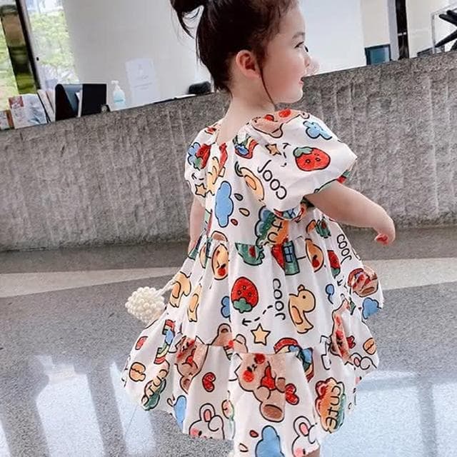 【Arbea】女童兒童裙子卡通娃娃彩虹泡泡袖連衣裙公主裙夏裝新款童裝 C245