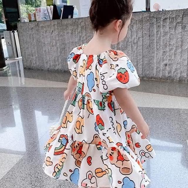 【Arbea】女童兒童裙子卡通娃娃彩虹泡泡袖連衣裙公主裙夏裝新款童裝 C245