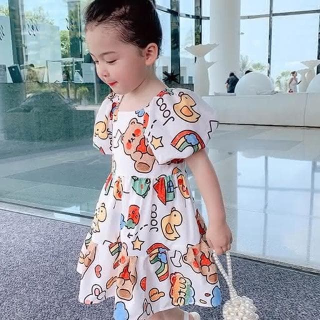 【Arbea】女童兒童裙子卡通娃娃彩虹泡泡袖連衣裙公主裙夏裝新款童裝 C245