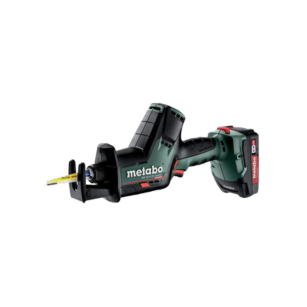 【metabo 美達寶】18V鋰電無刷單手軍刀鋸4.0Ah單電套裝組隨附工具袋(SSE 18 LTX BL Compact)