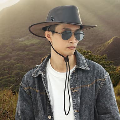 【MoonDy】老帽牛皮帽子 男生帽子  復古帽 英倫帽 派對裝扮男牛仔帽真皮 禮物 西部牛仔帽 大沿帽 遮陽帽