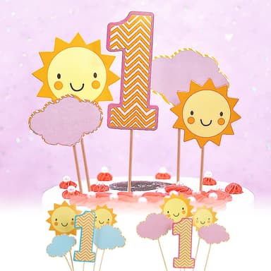 【六分埔禮品】一歲太陽款生日蛋糕插牌 5件組(蛋糕插牌生日蛋糕裝飾慶生生日周歲週歲1歲 小物插牌)