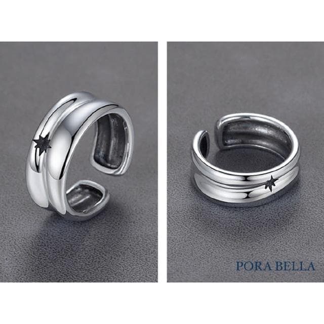 【Porabella】S925純銀泰銀星星簡約光面雙層圓環戒指 氣質帥氣個性 可調節式戒指 送男友 生日禮物 Rings