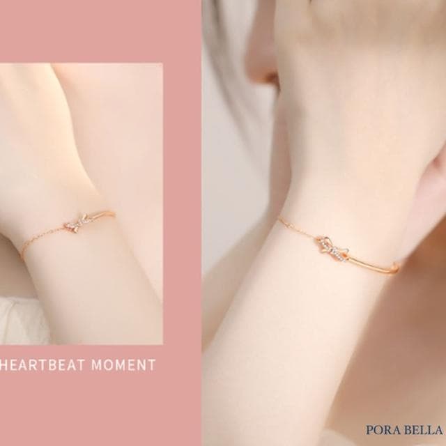 【Porabella】925純銀 蝴蝶結手鍊 輕奢ins小香風 滿鑽少女心手鏈 情人節禮物 Bracelets