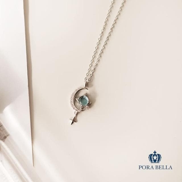 【Porabella】925純銀星河月光石情侶項鍊 夢幻海藍月光石設計鎖骨鏈 情人節禮物 告白禮物 Necklace
