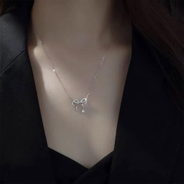 【MoonDy】999純銀項鍊 女生項鍊 韓國項鍊 小眾蝴蝶結 鎖骨項鍊 女朋友生日禮物 情人節禮物 銀飾品