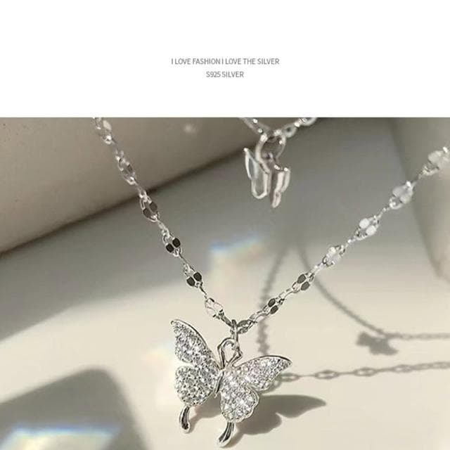 【KT DADA】純銀項鍊 蝴蝶項鍊生日禮物項鏈女 鋯石項鍊 雙層項鍊 氣質項鍊 日系項鍊 in項鍊 女朋友禮物