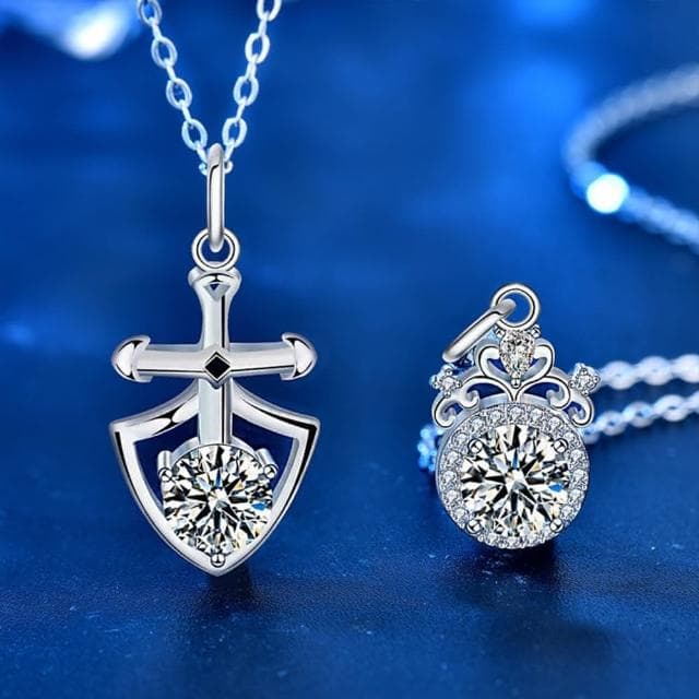 【MoonDy】情侶項鍊 對鍊 鋯石項鍊 皇冠項鍊 鎖骨鍊 吊墜飾品 純銀情侶項鍊 生日禮物 盾牌項鍊 情侶禮物