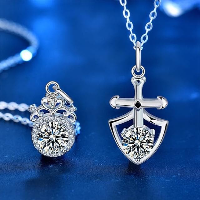 【MoonDy】情侶項鍊 對鍊 鋯石項鍊 皇冠項鍊 鎖骨鍊 吊墜飾品 純銀情侶項鍊 生日禮物 盾牌項鍊 情侶禮物