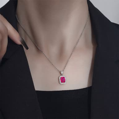 【MoonDy】鎖骨鏈 紅寶石項鍊 項鍊 飾品 生日禮物 純銀項鍊 鋯石項鍊 歐美項鍊 韓國項鍊 氣質項鍊 復古項鍊