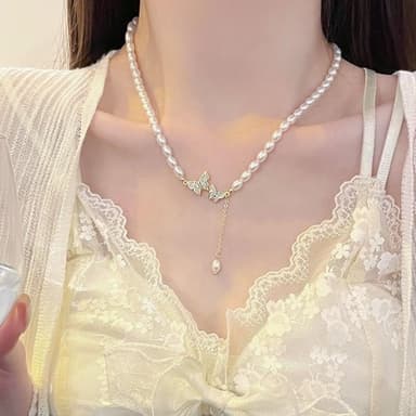 【KT DADA】ins項鍊 巴洛克珍珠項鍊 鎖骨鏈 女生禮物 生日禮物 送禮 項鍊 珍珠項鍊 純銀項鍊 蝴蝶項鍊 流蘇 閨蜜項鍊