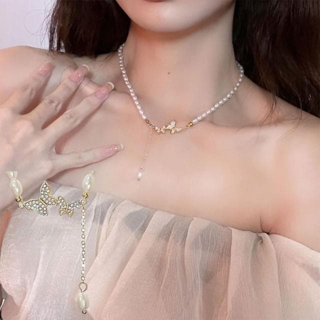 【KT DADA】ins項鍊 巴洛克珍珠項鍊 鎖骨鏈 女生禮物 生日禮物 送禮 項鍊 珍珠項鍊 純銀項鍊 蝴蝶項鍊 流蘇 閨蜜項鍊