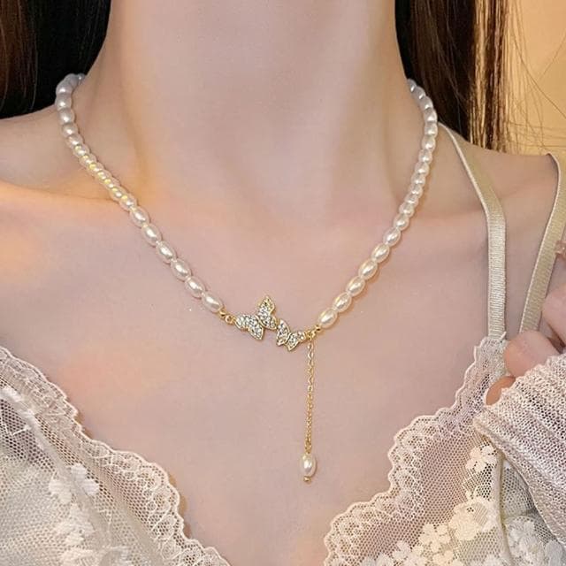 【KT DADA】ins項鍊 巴洛克珍珠項鍊 鎖骨鏈 女生禮物 生日禮物 送禮 項鍊 珍珠項鍊 純銀項鍊 蝴蝶項鍊 流蘇 閨蜜項鍊