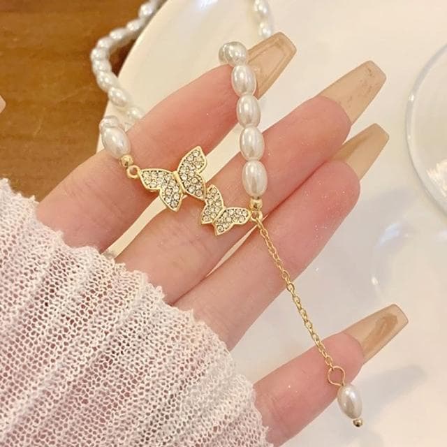 【KT DADA】ins項鍊 巴洛克珍珠項鍊 鎖骨鏈 女生禮物 生日禮物 送禮 項鍊 珍珠項鍊 純銀項鍊 蝴蝶項鍊 流蘇 閨蜜項鍊